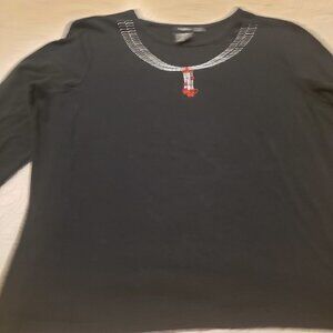 Haggar Black Long Sleeve Embellished T-shirt